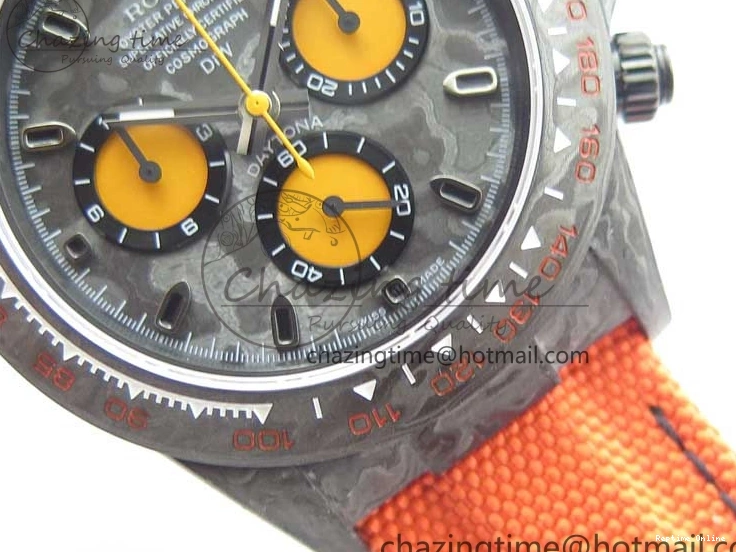 0503 AllSeason Daytona DIW Carbon OMF Best Edition Carbon Orange Dial on Orange Nylon Strap A 2845
